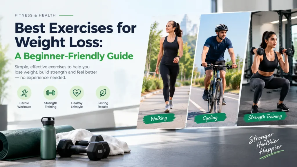 Best exercises for weight loss, including walking, cycling, and strength training for beginners.